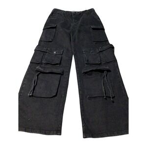 Telepatia High Rise Black WideLeg CargoPants Multi Pocket Denim 13/31 Streetwear